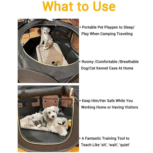 Petlios Welpenlaufstall Faltbar Tragbarer Tierlaufstall für Hunde Katzen Welpen Innen Außen mit Tragetasche Heringen Schwarz L