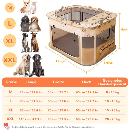 Petlios Welpenauslauf Faltbarer Welpenlaufstall Hundebox Tragbar für Hund Katze Indoor Outdoor Reisen Camping Brauner Bär L