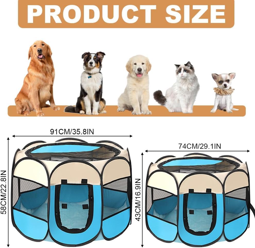 Petlios Tragbarer Welpenauslauf Faltbarer Welpenlaufstall Hundebox Wasserdicht Oxford für Hund Katze Kaninchen Indoor Outdoor Grau L