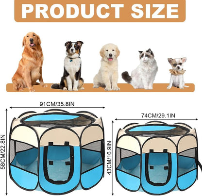 Petlios Tragbarer Welpenauslauf Faltbarer Welpenlaufstall Hundebox Wasserdicht Oxford für Hund Katze Kaninchen Indoor Outdoor Grau L