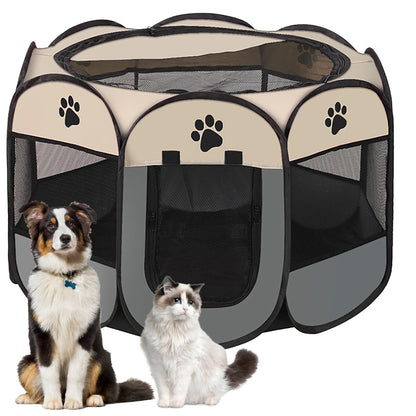 Petlios Tragbarer Welpenauslauf Faltbarer Welpenlaufstall Hundebox Wasserdicht Oxford für Hund Katze Kaninchen Indoor Outdoor Grau L