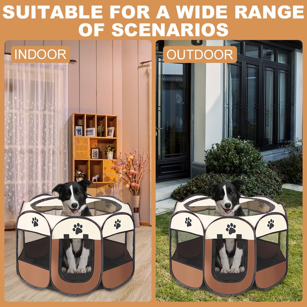 Petlios Tragbarer Welpenauslauf Faltbarer Welpenlaufstall Hundebox Wasserdicht Oxford für Hund Katze Kaninchen Indoor Outdoor Grau L