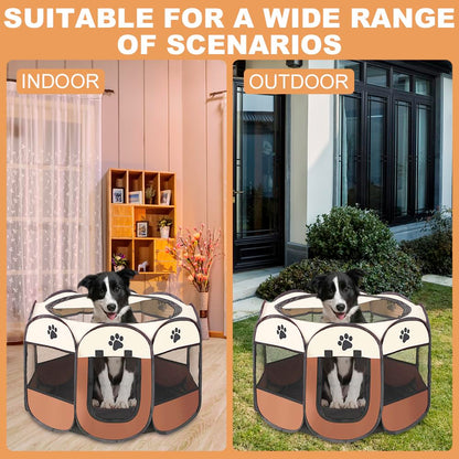 Petlios Tragbarer Welpenauslauf Faltbarer Welpenlaufstall Hundebox Wasserdicht Oxford für Hund Katze Kaninchen Indoor Outdoor Grau L