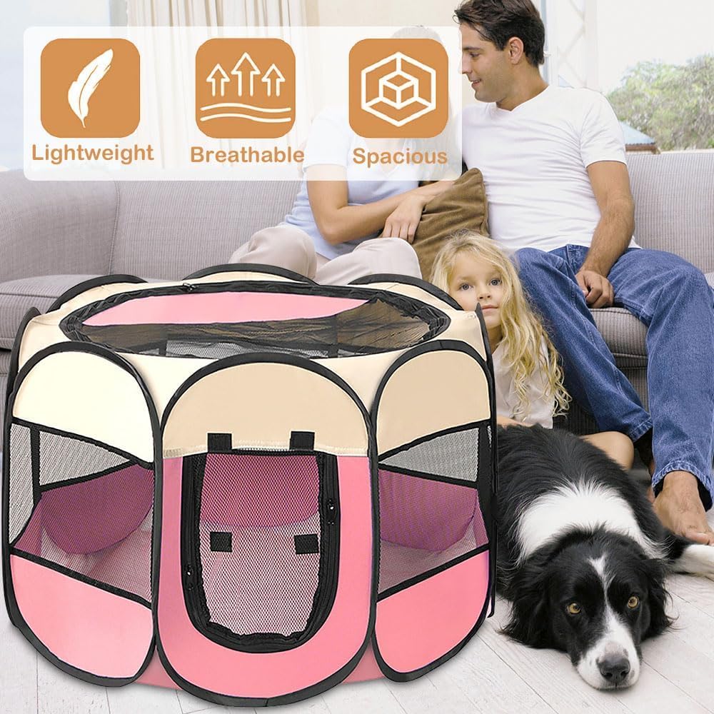 Petlios Tragbarer Welpenauslauf Faltbarer Welpenlaufstall Hundebox Wasserdicht Oxford für Hund Katze Kaninchen Indoor Outdoor Grau L