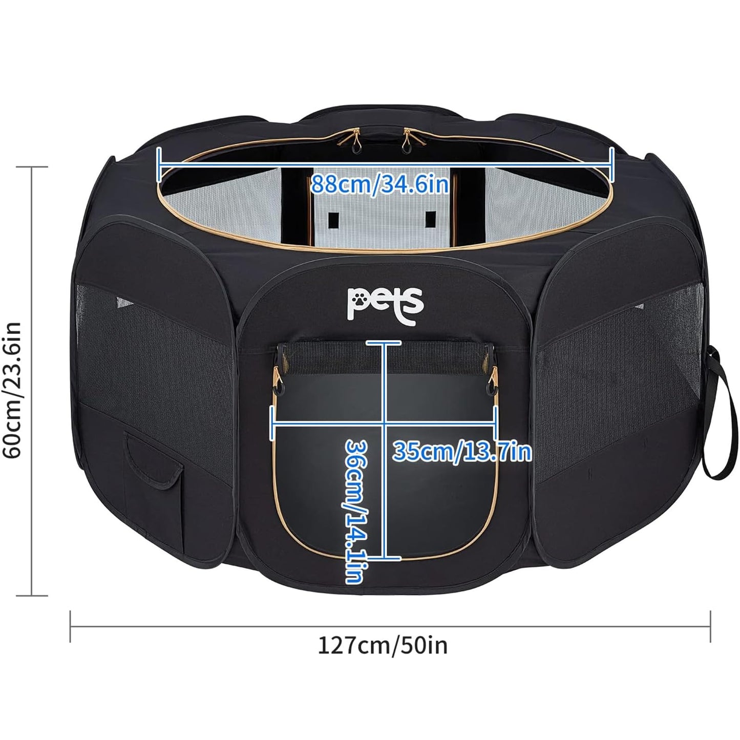 Petlios Welpenlaufstall Faltbar Tragbarer Tierlaufstall für Hunde Katzen Welpen Innen Außen mit Tragetasche Heringen Schwarz L