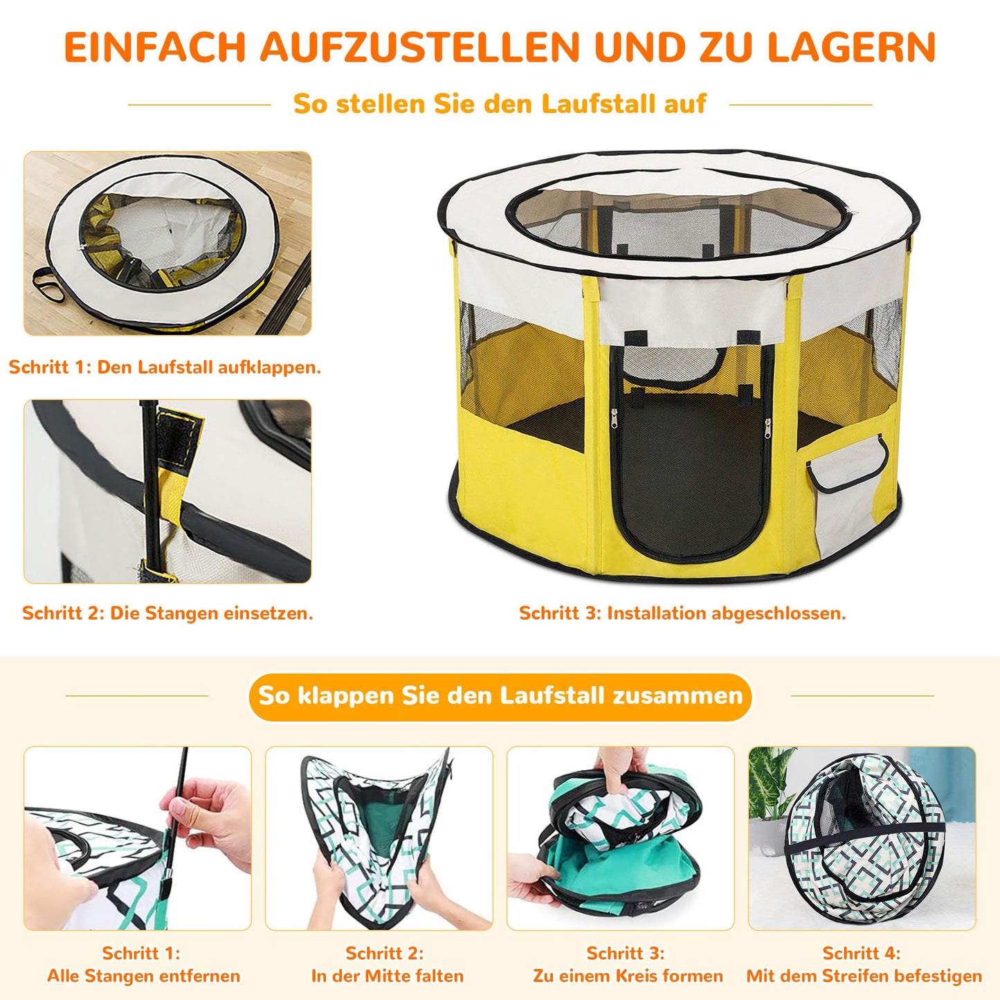 Petlios Welpenauslauf Faltbarer Welpenlaufstall Hundebox Tragbar für Hund Katze Indoor Outdoor Reisen Camping Braun XL