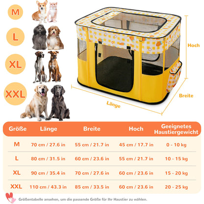 Petlios Welpenauslauf Faltbarer Welpenlaufstall Hundebox Tragbar für Hund Katze Indoor Outdoor Reisen Camping Gelbe Karotten L