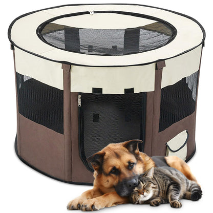 Petlios Welpenauslauf Faltbarer Welpenlaufstall Hundebox Tragbar für Hund Katze Indoor Outdoor Reisen Camping Braun XL