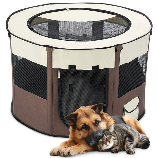 Petlios Welpenauslauf Faltbarer Welpenlaufstall Hundebox Tragbar für Hund Katze Indoor Outdoor Reisen Camping Braun XL