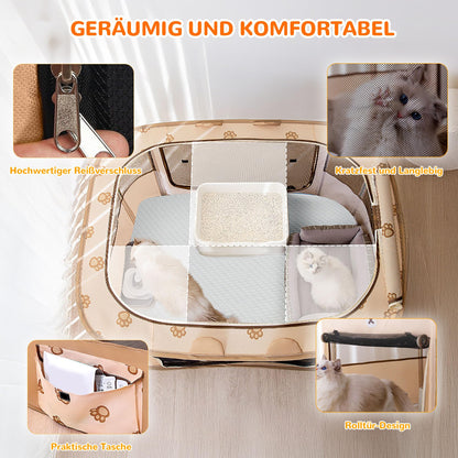 Petlios Welpenauslauf Faltbarer Welpenlaufstall Hundebox Tragbar für Hund Katze Indoor Outdoor Reisen Camping Brauner Bär L