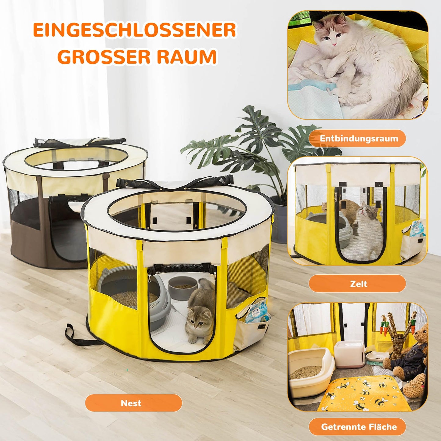 Petlios Welpenauslauf Faltbarer Welpenlaufstall Hundebox Tragbar für Hund Katze Indoor Outdoor Reisen Camping Braun XL