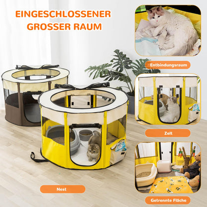 Petlios Welpenauslauf Faltbarer Welpenlaufstall Hundebox Tragbar für Hund Katze Indoor Outdoor Reisen Camping Braun XL