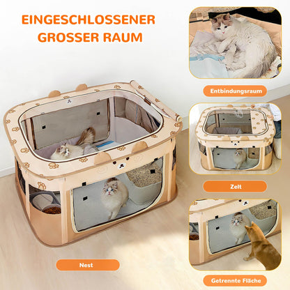 Petlios Welpenauslauf Faltbarer Welpenlaufstall Hundebox Tragbar für Hund Katze Indoor Outdoor Reisen Camping Brauner Bär L