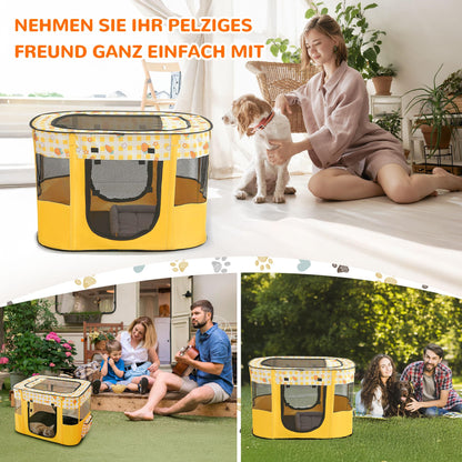 Petlios Welpenauslauf Faltbarer Welpenlaufstall Hundebox Tragbar für Hund Katze Indoor Outdoor Reisen Camping Gelbe Karotten L