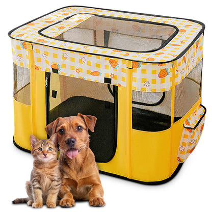 Petlios Welpenauslauf Faltbarer Welpenlaufstall Hundebox Tragbar für Hund Katze Indoor Outdoor Reisen Camping Gelbe Karotten XL