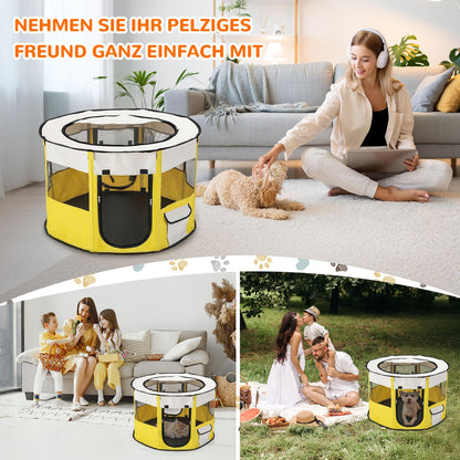 Petlios Welpenauslauf Faltbarer Welpenlaufstall Hundebox Tragbar für Hund Katze Indoor Outdoor Reisen Camping Braun XL