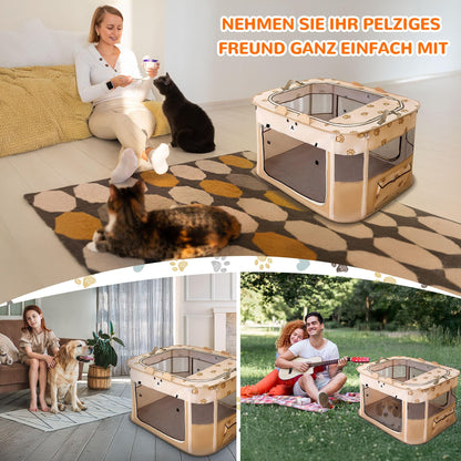 Petlios Welpenauslauf Faltbarer Welpenlaufstall Hundebox Tragbar für Hund Katze Indoor Outdoor Reisen Camping Brauner Bär L
